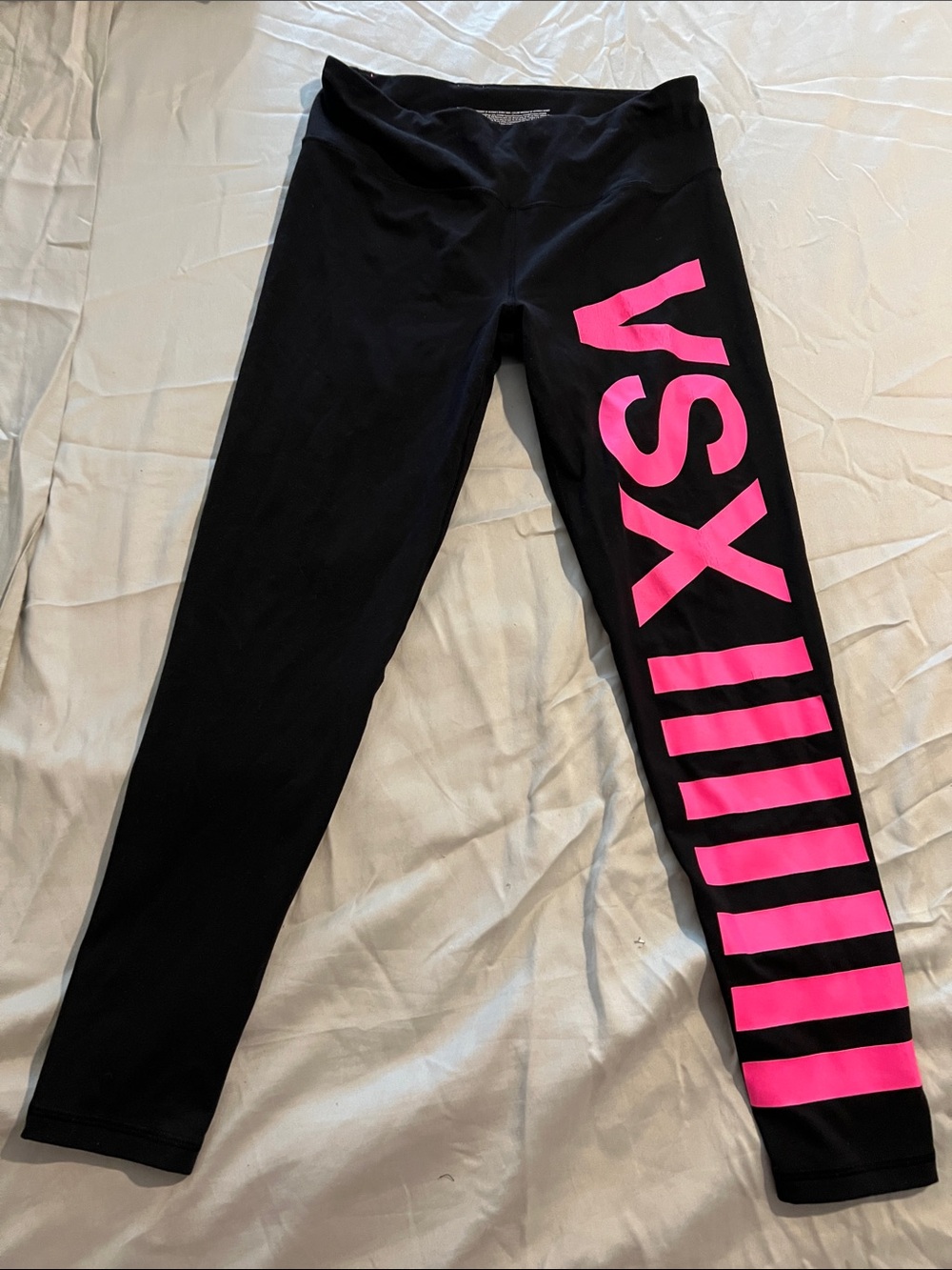 Victoria's Secret Black Leggings with Bright Pink VSX Side Logo